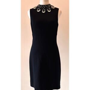 Trina Turk Black Short Sleeve Embellished High Neck‎ Dress LBD US 2